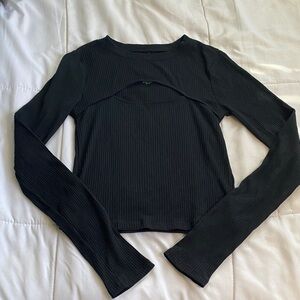 SO Black Ribbed Long Sleeve Top with Front Cutout